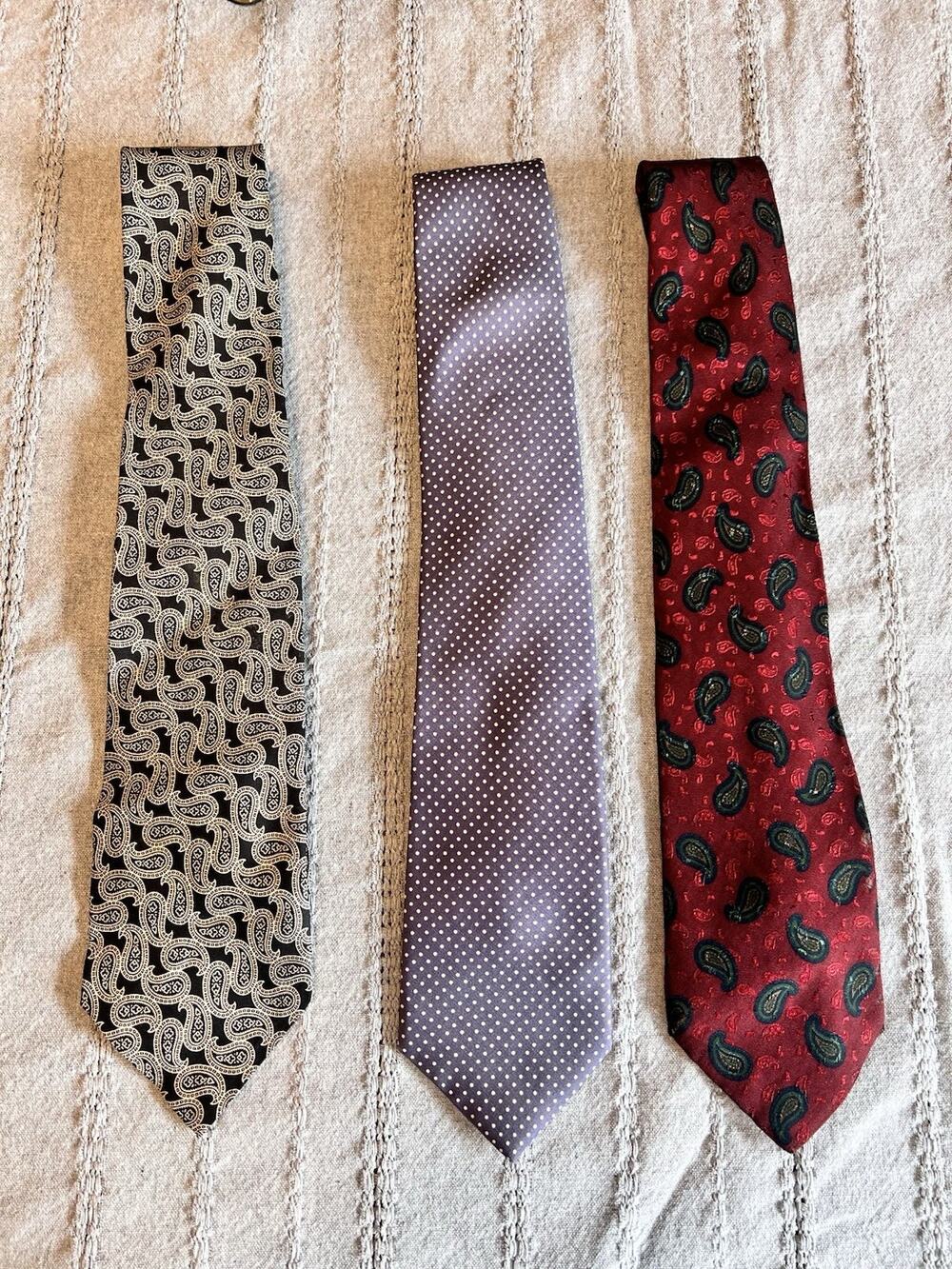 Lot 3 Mens Designer Ties Polo Ralph Lauren Neiman Marcus Silk Paisley Polka Dot